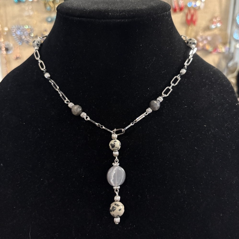 Lia Sophia Elegant Silver and Gray Beaded Necklace